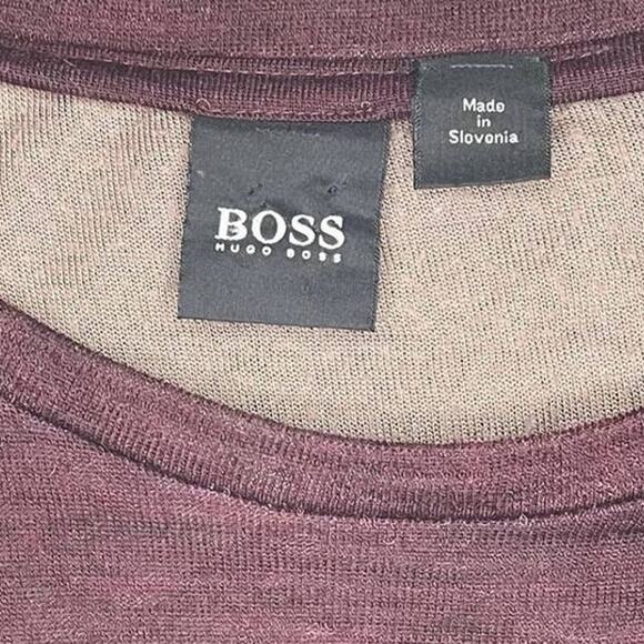BOSS Hugo Boss Long Sleeve Wool Blend Crewneck Sweater Burgundy Maroon - Picture 2 of 8
